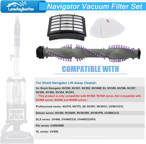 Brush Roll ilter Replacement or Shark Navigator Lit Away NV350 NV351 NV352 NV356E S2 NV360 NV355 NV356 NV357 NV358 Vacuum Cleaner, with Belt and Wheels