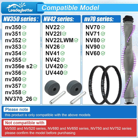 Roller Brush Replacement or Shark Navigator Lit Away NV350,NV352,NV353,NV360,NV356E,NV42,NV80,UV420,NV70,NV41,NV71,NV90,NV22 Series Upright Vacuum，1 Roller Brush + 2 Belts + 2 Wheels