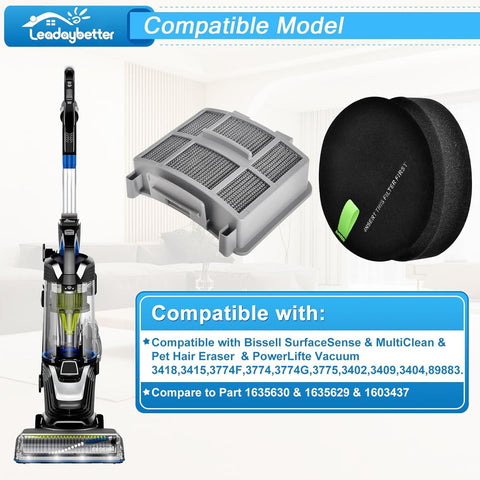 39883 Vacuum ilter or Bissell Pet Hair Eraser 39883 3418 3774 3409 3774 3774G 3775 3415 3404 3402 SuraceSense Vacuums, Model 1635630 & 1635629