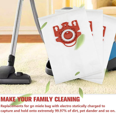 3D Airclean Dust Bags Replacement or Miele JM Vacuum Compact C2 Compact C1 Complete C1 S241 S290 S300i S500 S700 S4 S6 Series (Pack o 10) with 3 Motor Protection ilters 3 Air.Clean ilters
