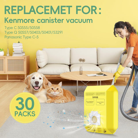 30 Pack Vacuum Cleaner Bags it or Kenmore Canister Type C/Q 5055 50555 50557 50558 and Pana·sonic Type C-5 C-18, 200 Series, 400 Series, 600 Series, 700 Series, 800 Series Vacuum By