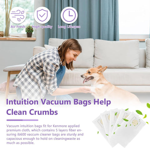 Bags it or Ken-more Vacuum Bags IB600 Compatible with Ken-more Intuition Bagged BU4018, BU4020, BU4020, BU4021, BU4022, BU4022U Upright Vacuum Cleaner