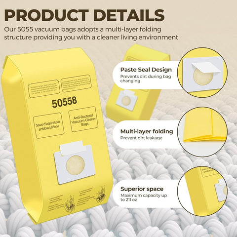 Vacuum Bags Replacement or Kenmore Canister C/Q 5055 50555 50557 50558 and Pana·sonic Type C-5 C-18 Vacuums - Premium Vacuum Cleaner Dust Bag - 12 Pack