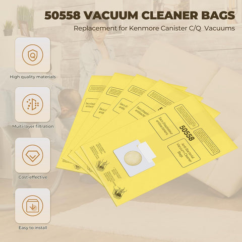 Vacuum Bags Replacement or Kenmore Canister C/Q 5055 50555 50557 50558 and Pana·sonic Type C-5 C-18 Vacuums - Premium Vacuum Cleaner Dust Bag - 12 Pack