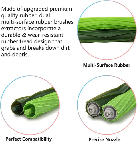 Dual Multi-Surace Rubber Roller Brushes Replacement Parts Compatible with Irobot Roomba I E & J Series I1+ I7 I3+ I4+ I6+ I7+ I8+ J5 J5+ j6 J6+ J7 J7+ J8 J8+ J9+ E5 E6 Vacuum Accessories