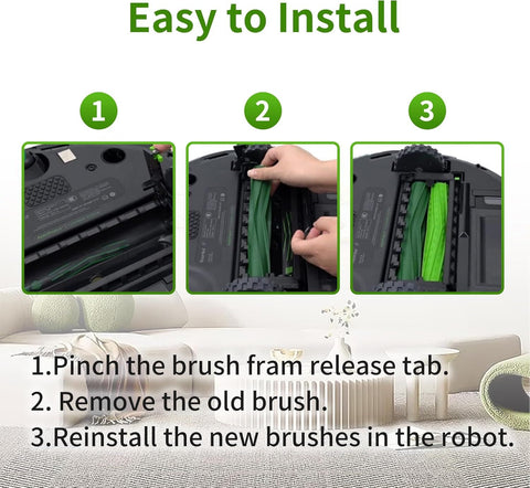 Dual Multi-Surace Rubber Roller Brushes Replacement Parts Compatible with Irobot Roomba I E & J Series I1+ I7 I3+ I4+ I6+ I7+ I8+ J5 J5+ j6 J6+ J7 J7+ J8 J8+ J9+ E5 E6 Vacuum Accessories