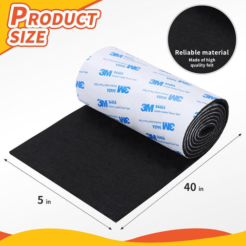 2 Roll elt urniture Pads, Non Slip Sel Adhesive Cuttable elt Tape Black Heavy Duty elt Strip Roll or Protecting Hardwood loors Chair Wall Protector