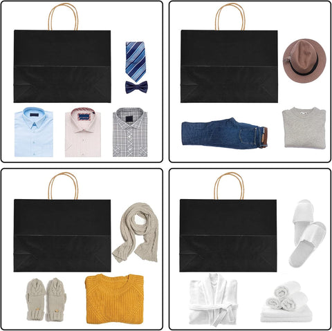 Moretoes 90pcs Black Gift Bags, 16x6x12 Inch Large Paper Bags with Handles Bulk for Boutiques, Grocery, Small Business, Mechandise, Party, Gifts & Merchandise