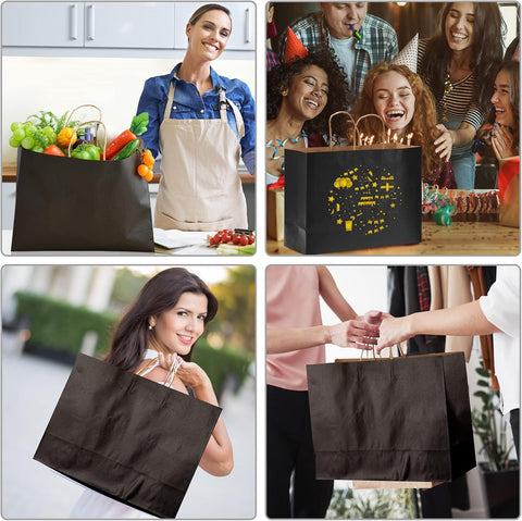 Moretoes 90pcs Black Gift Bags, 16x6x12 Inch Large Paper Bags with Handles Bulk for Boutiques, Grocery, Small Business, Mechandise, Party, Gifts & Merchandise
