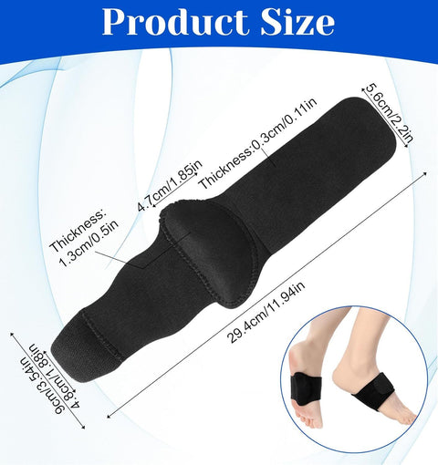 2 Pcs Plantar Fasciitis Relief, Adjustable Arch Support Neoprene Flat Foot Corrector Fallen Arch Supports Pads for Plantar Fasciitis, Gel Pads Bands Wear Over or Under Socks, Black 1 Pair