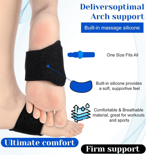 2 Pcs Plantar Fasciitis Relief, Adjustable Arch Support Neoprene Flat Foot Corrector Fallen Arch Supports Pads for Plantar Fasciitis, Gel Pads Bands Wear Over or Under Socks, Black 1 Pair