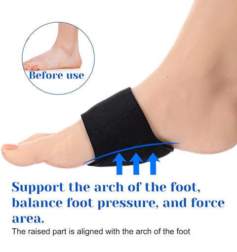 2 Pcs Plantar Fasciitis Relief, Adjustable Arch Support Neoprene Flat Foot Corrector Fallen Arch Supports Pads for Plantar Fasciitis, Gel Pads Bands Wear Over or Under Socks, Black 1 Pair