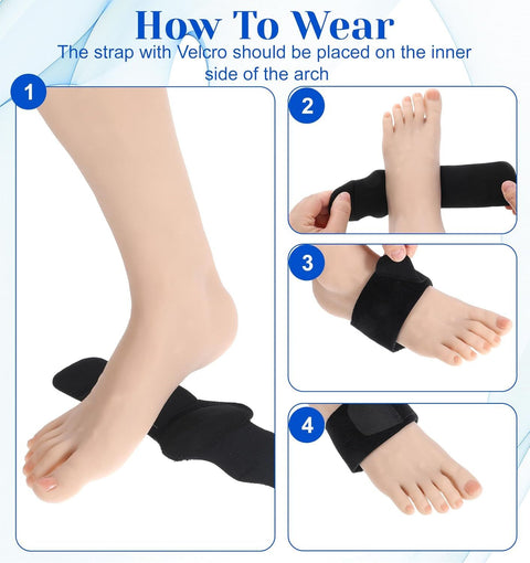2 Pcs Plantar Fasciitis Relief, Adjustable Arch Support Neoprene Flat Foot Corrector Fallen Arch Supports Pads for Plantar Fasciitis, Gel Pads Bands Wear Over or Under Socks, Black 1 Pair