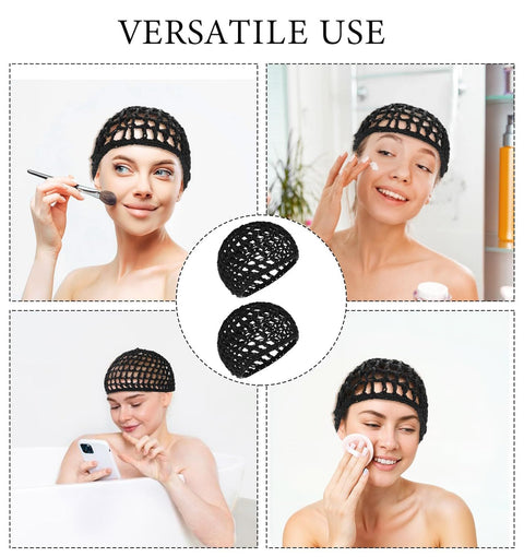 Crochet Hair Net, Comfortable Breathable Hair Net for Silk Press, Sleeping, Shower, Makeup, Hold Hair in Place All Night, Black (Reusable & Elastic, 2 Pack)