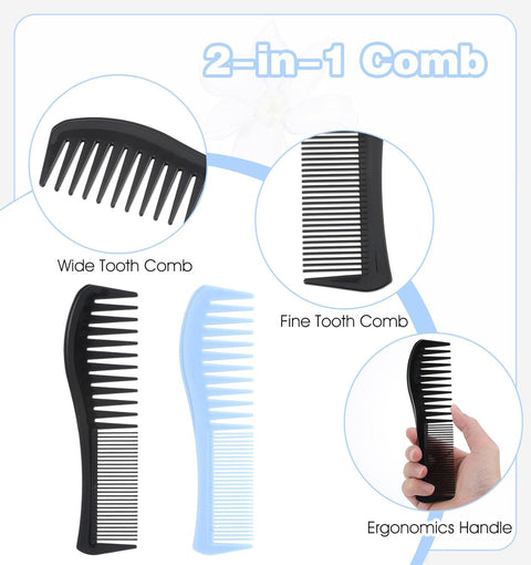 4 Pcs Boys Comb, 2-In-1 Plastic Comb, Wide and Fine Double Tooth Black Combs & Blue Combs for Men, Women All Hair Types, Beard and Mustache (2 Colors)