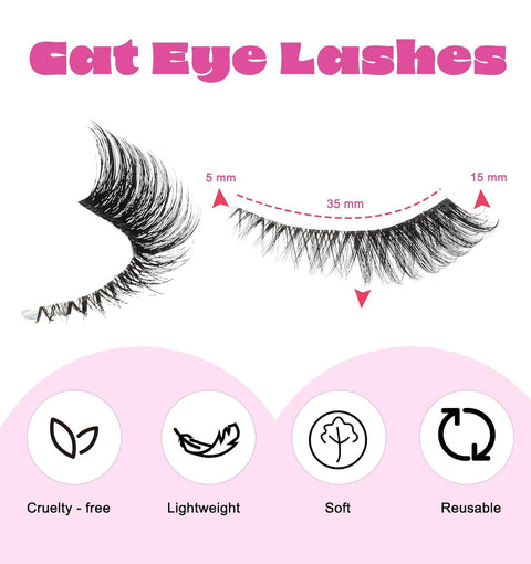 5 Pair Fox Eye Lashes, Fox-Eye Faux Mink Set Reusable Cat Eye Lashes, Wispy Lightweight Strips for Daily & Party Makeup Looks