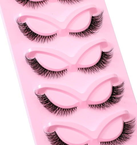 5 Pair Fox Eye Lashes, Fox-Eye Faux Mink Set Reusable Cat Eye Lashes, Wispy Lightweight Strips for Daily & Party Makeup Looks