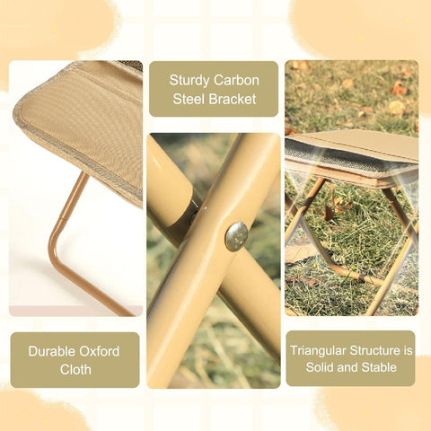 Collapsible Stool Folding Stool for Adults, Foldable Backpack Stool Portable Chair Heavy Duty Compact Travel Camping Stool with Storage Pocket, Portable Folding Seat for Fishing Hiking (Khaki, S)