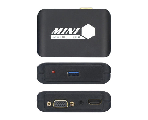 Compact 1080P USB3.0 to HDMI-compatible+VGA Adapter Video Converter for Laptop Computer Black