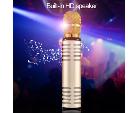 K6 Handheld Wireless Bluetooth-compatible Condenser Microphone Karaoke Speech Mic Speaker Golden