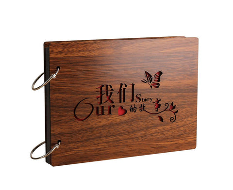 8 inch Vintage Wood Cover Photo Album Book Black Pages Anniversary Scrapbook