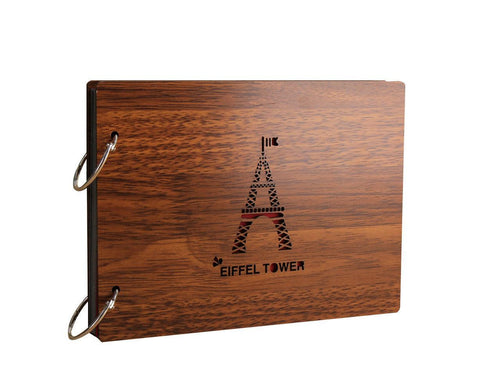 8 inch Vintage Wood Cover Photo Album Book Black Pages Anniversary Scrapbook