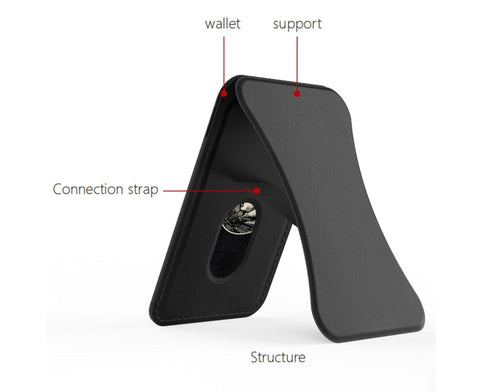 Folding Stand Reusable Multifunctional Adjustable Anti-drop Faux Leather Wallet Phone Stand for iPhone 13/12 Series - Black