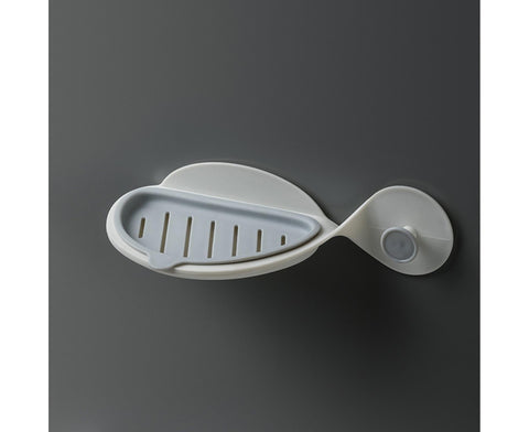 Punch Free Soap Tray Moisture-proof PP Whale Shape Wall Hanging Draining Soap Dish for Bathroom-Light Grey