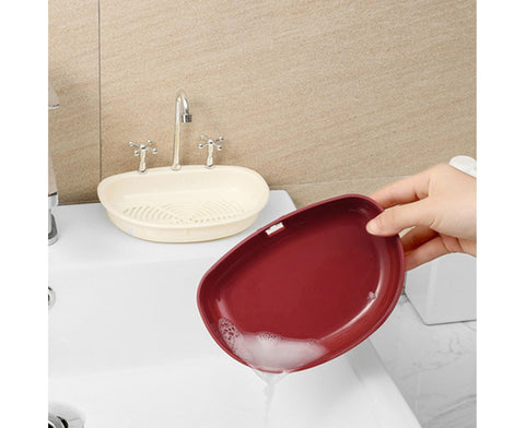 Soap Dish Creative Punch-free Double Layers Vanity Sink Shape Draining Soap Dish Bathroom Accessory-Wine Red