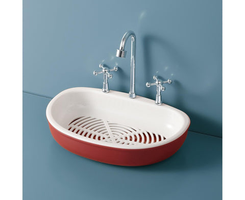 Soap Dish Creative Punch-free Double Layers Vanity Sink Shape Draining Soap Dish Bathroom Accessory-Wine Red