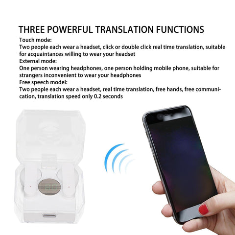 Language Translator Earbuds Bluetooth 5.3 144 Languages Online Translation Translator Earphones for Music and Calling White