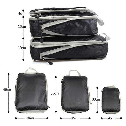 3pcs Compression Packing Cubes Suitcase Organiser Luggage Storage Bags - Black