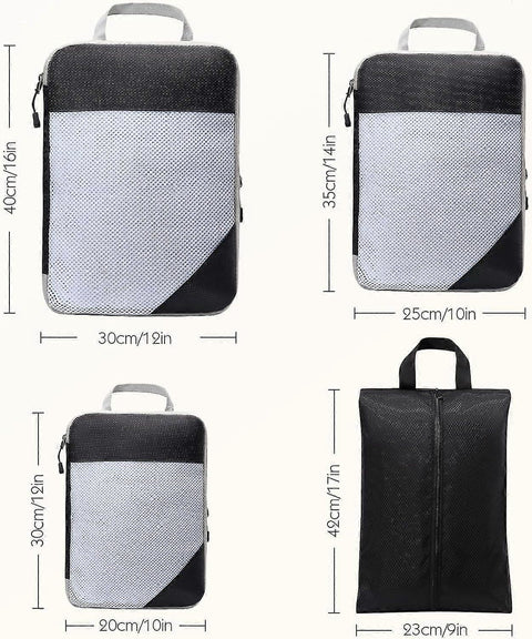 Compression Packing Cubes for Suitcase Extensible Organiser Set - Black