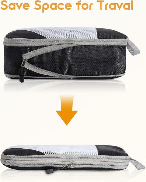 Compression Packing Cubes for Suitcase Extensible Organiser Set - Black