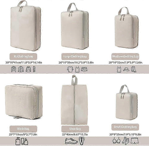 6pcs Packing Cubes Set Compression Bags & Organizers for Travel Suitcases