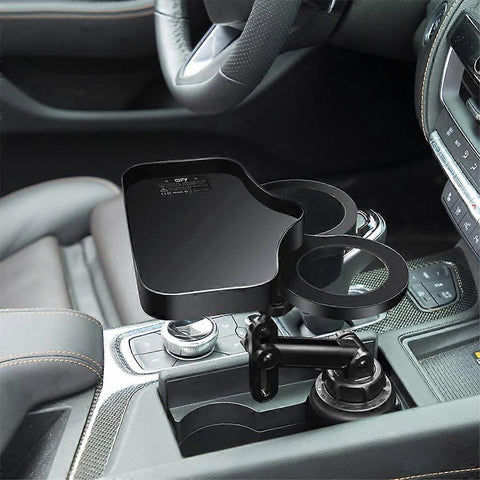 2-in-1 Multifunctional Car Cup Holder - Dual Drink Organizer Black Durable Plastic