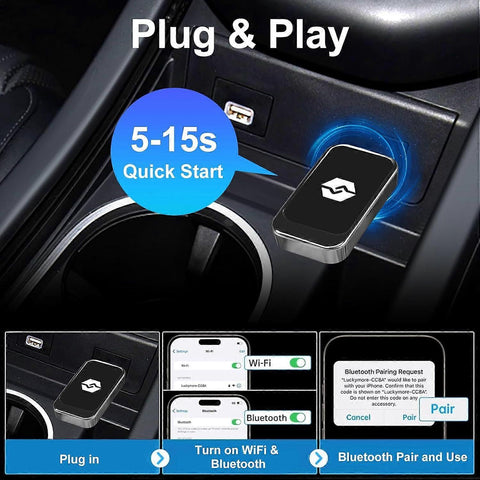 2-in-1 Wireless CarPlay Adapter for CarPlay & Android Auto, Plug & Play Dongle