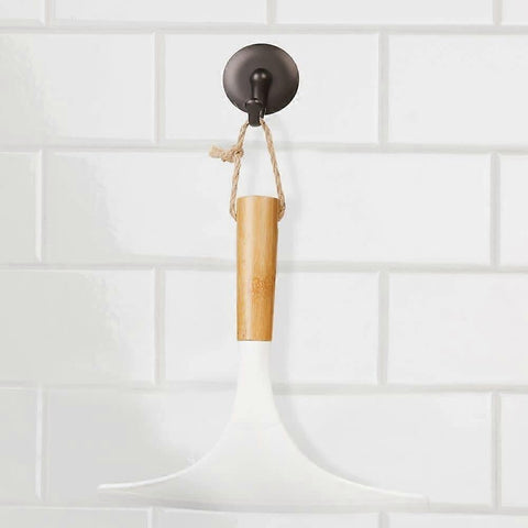 Set of 2 White/Natural Shower Squeegees with Hanging Ring for Glass/Window