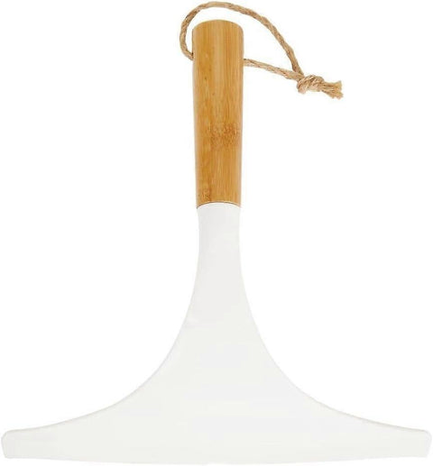 Set of 2 White/Natural Shower Squeegees with Hanging Ring for Glass/Window