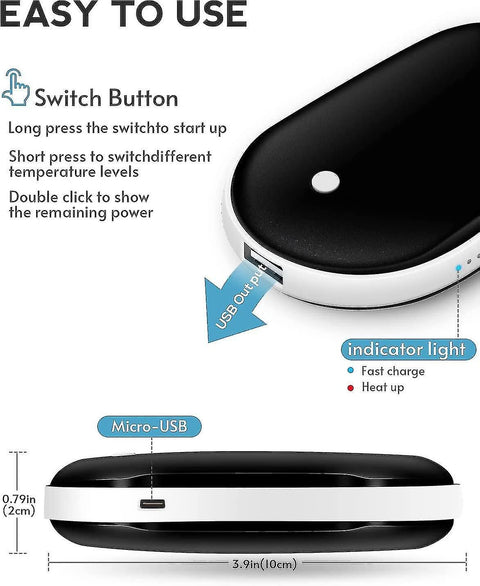 Rechargeable Electric Hand Warmer - Pocket USB warmer, Portable