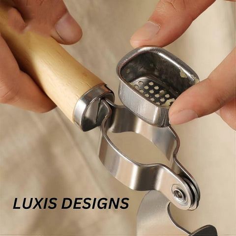 Garlic Press & Mincer Set - Rust-Proof Bowl, Dishwasher Secure, Wooden Peeler Included