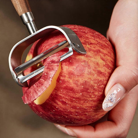 Y-Shaped Peeler with Wooden Handle - Stainless Steel Blade, Multifunctional