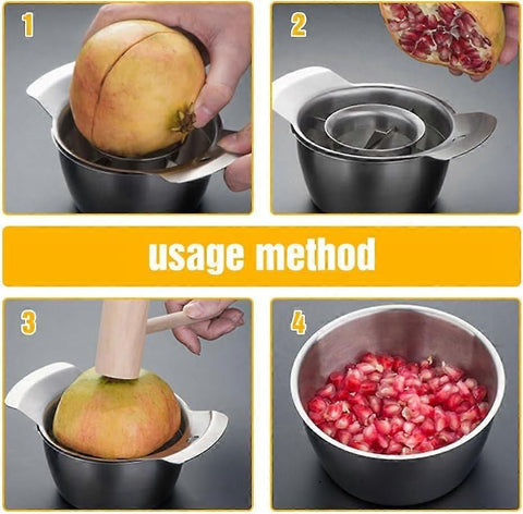 Pomegranate Peeler & Seeder Tool - Stainless Steel, with Bowl and Wooden Hammer
