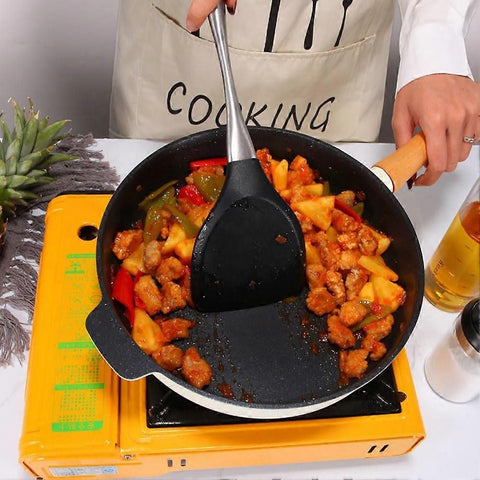 Reusable Kitchen Utensil Set - Non-Stick, Black, Stainless Steel & Silicone