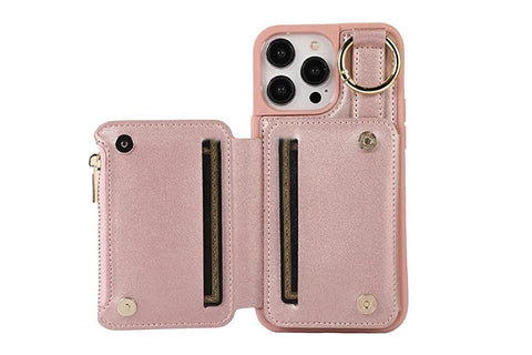 PU Leather Phone Case Wallet Purse for iPhone 14 Series -Rose Gold /iPhone 14
