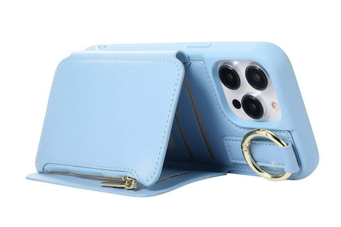 PU Leather Phone Case Wallet Purse for iPhone 14 Series -Blue /iPhone 14