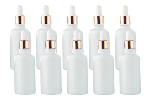 10 Pack Glass Dropper Bottles Rose Gold Caps for Essential Oils - 30ml