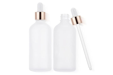 10 Pack Glass Dropper Bottles Rose Gold Caps for Essential Oils - 50ml