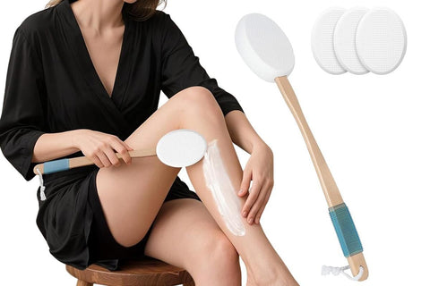 Back and Foot Lotion Applicator with 4 Replacement Pads Sunscreen Applicator Tool - White