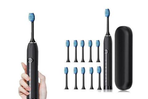 Electric Toothbrush with 10 Brush Heads and Travel Case Rechargeable Toothbrush Sets -Black